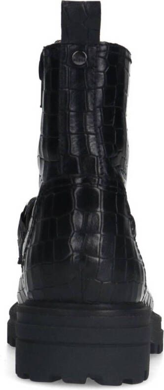 No Stress leren enkelboots met crocoprint zwart