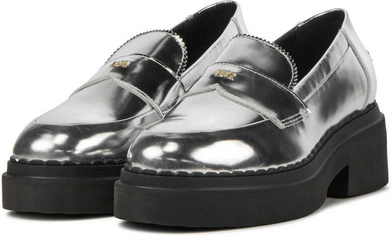 Nubikk chunky leren loafers zilver metallic