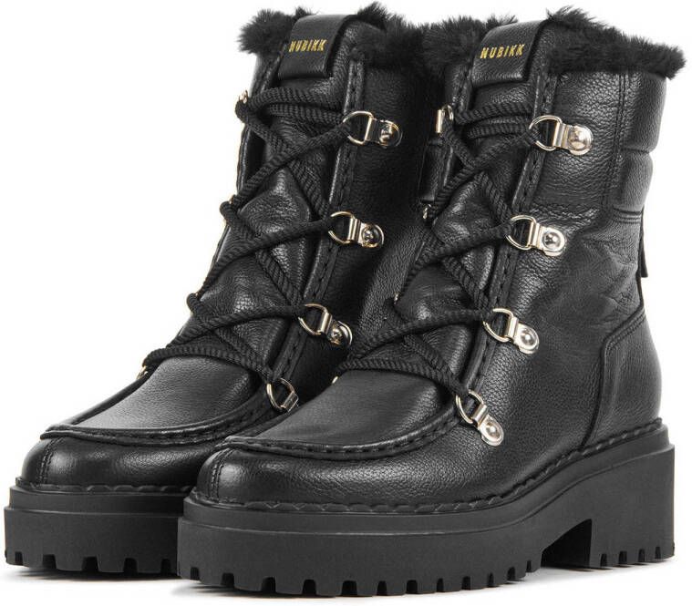 Nubikk Fae Prime Fur leren veterboots zwart