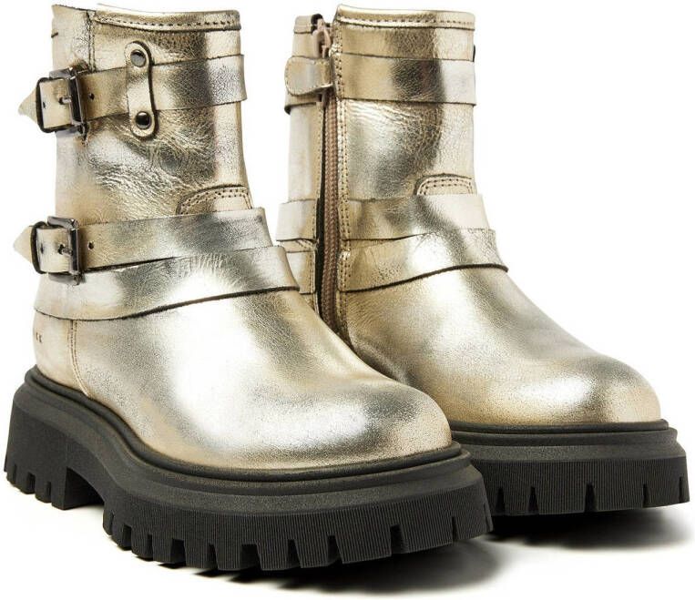 Nubikk leren enkelboots goud