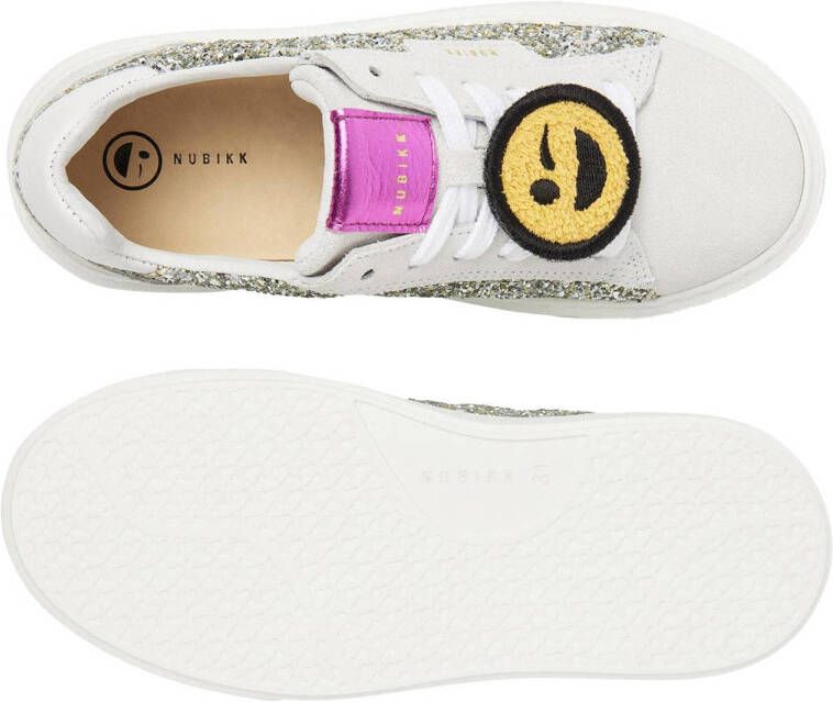 Nubikk leren sneakers wit zilver glitters