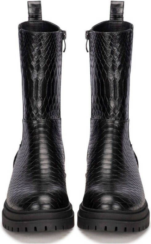 POSH by Poelman Elin enkelboots met crocoprint zwart