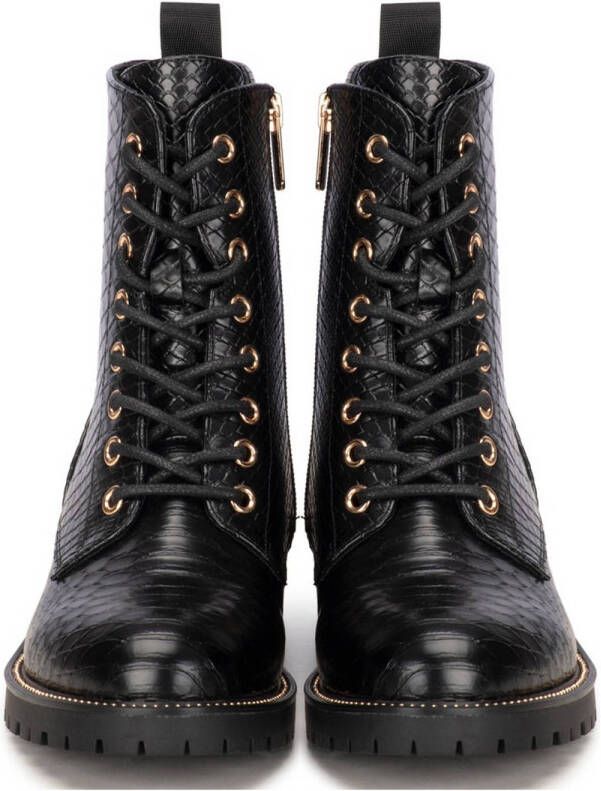 POSH by Poelman Kiek veterboots met slangenprint zwart