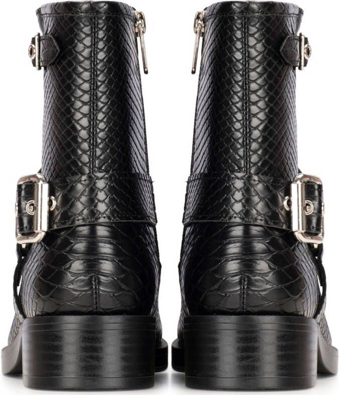 POSH by Poelman Phoebe bikerboots met slangenprint zwart