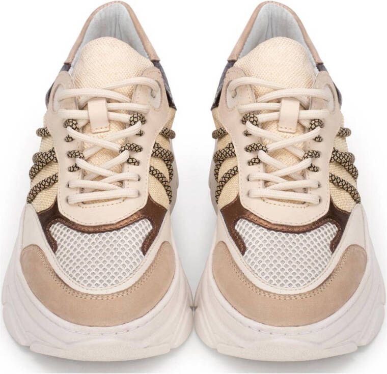 PS Poelman Jana chunky leren sneakers beige bruin