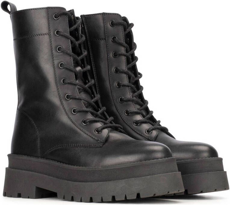 PS Poelman Korio leren veterboots zwart