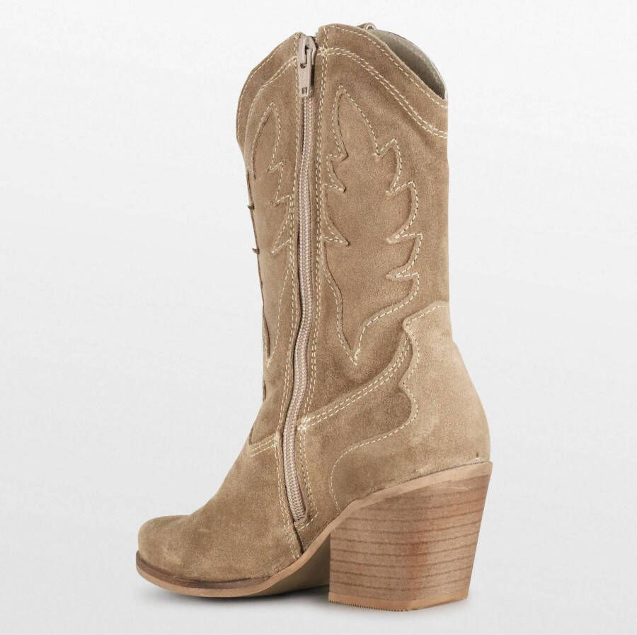 PS Poelman Lola suède cowboylaarzen beige