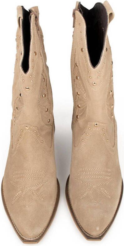 PS Poelman Moco suède cowboylaarzen met studs beige