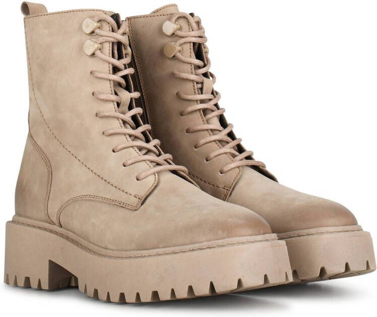 PS Poelman suede veterboots taupe