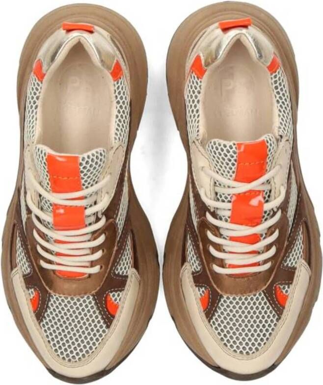 PS Poelman Tokio leren sneakers bruin oranje