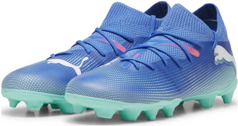 Puma Future 7 Match junior voetbalschoenen kobaltblauw wit mintgroen