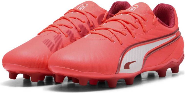 Puma King Match FG AG Junior voetbalschoenen rood wit donkerrood