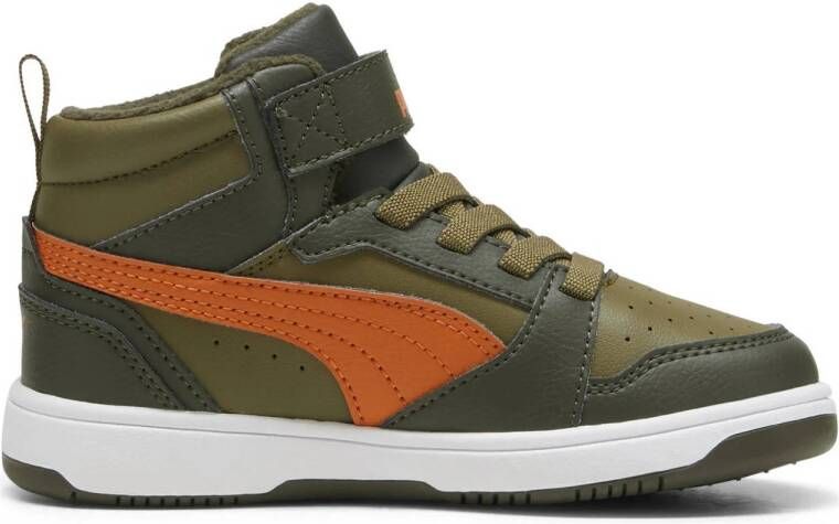 Puma Rebound v6 Mid sneakers olijfgroen oranje