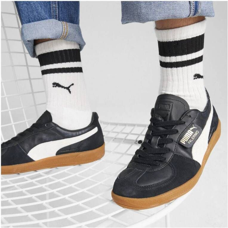 Puma Palermo Lth Black Feather Gray Gum Zwart Leer Lage sneakers Unisex