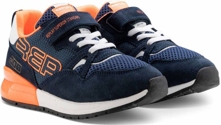 REPLAY SHOOT JR-1 suede sneakers donkerblauw oranje