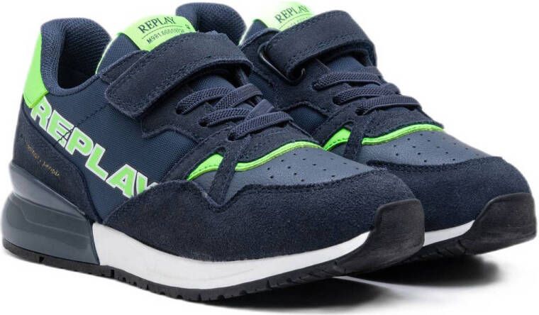 REPLAY Shoot JR 9 suède sneakers donkerblauw groen