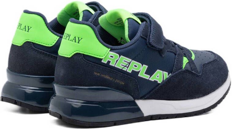 REPLAY Shoot JR 9 suède sneakers donkerblauw groen