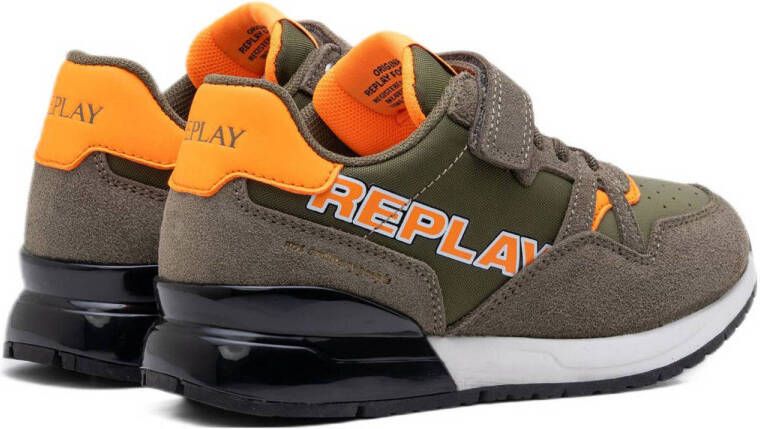 REPLAY Shoot JR 9 suède sneakers groen oranje