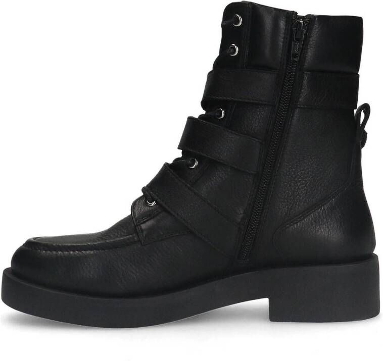 Sacha leren bikerboots zwart