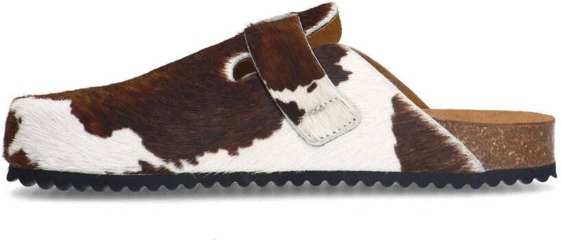 Sacha leren clogs met koeienprint cognac