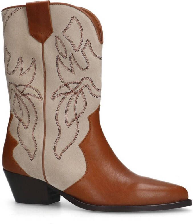 Sacha leren cowboylaarzen cognac beige