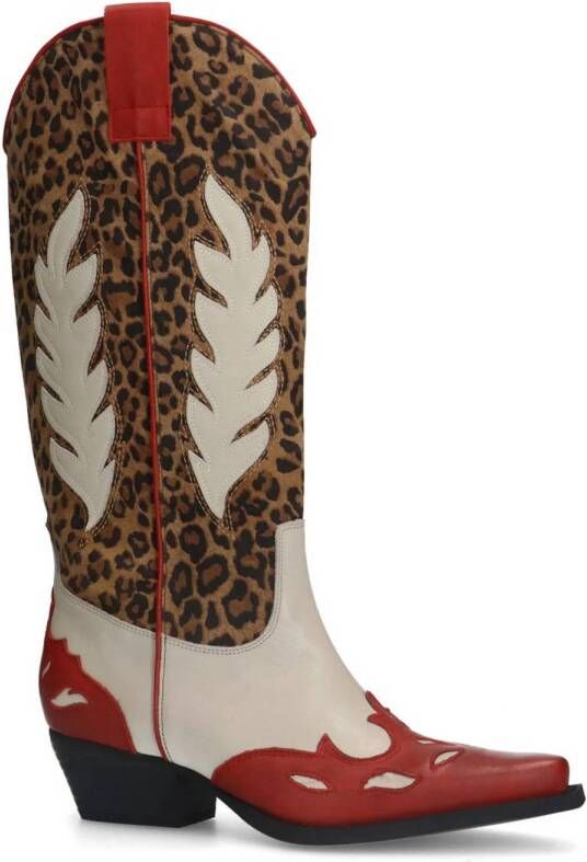 Sacha leren cowboylaarzen panter rood wit