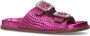 Sacha Dames Roze leren slippers met strass gespen - Thumbnail 3