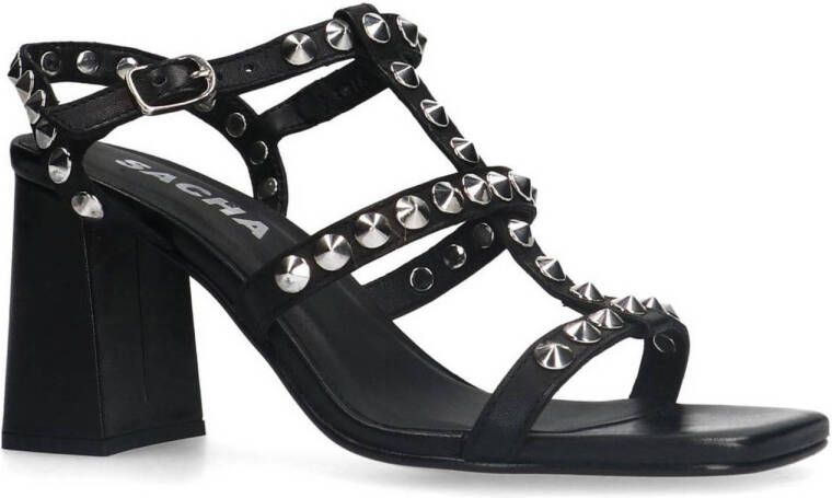 Sacha leren sandalettes met studs zwart