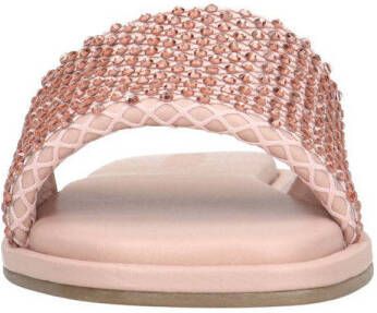 Sacha leren slippers met strass lichtroze