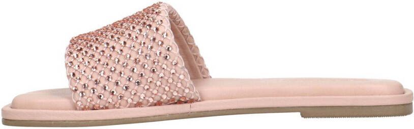 Sacha leren slippers met strass lichtroze