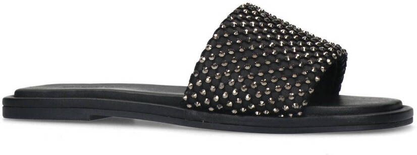 Sacha leren slippers met strass zwart