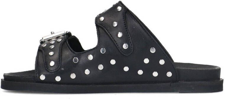 Sacha leren slippers met studs zwart