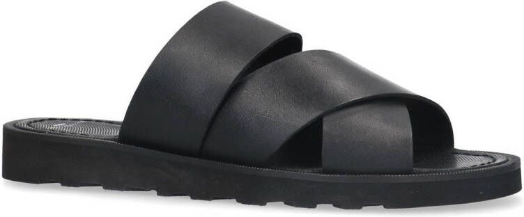 Sacha leren slippers zwart