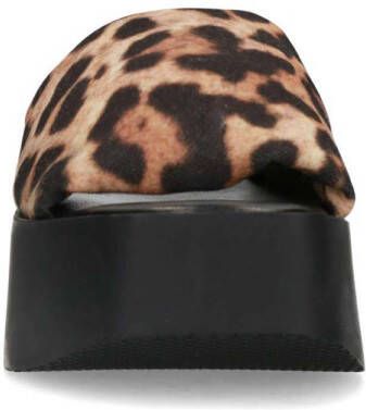 Sacha plateau slippers met panterprint zwart bruin