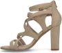 Sacha Dames Beige suède opengewerkte sandalen met hak - Thumbnail 3