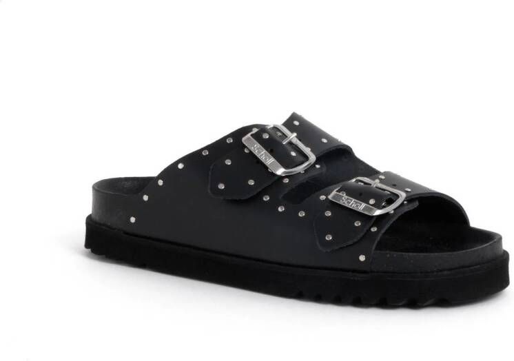 Scholl Beatriz leren slippers met studs zwart