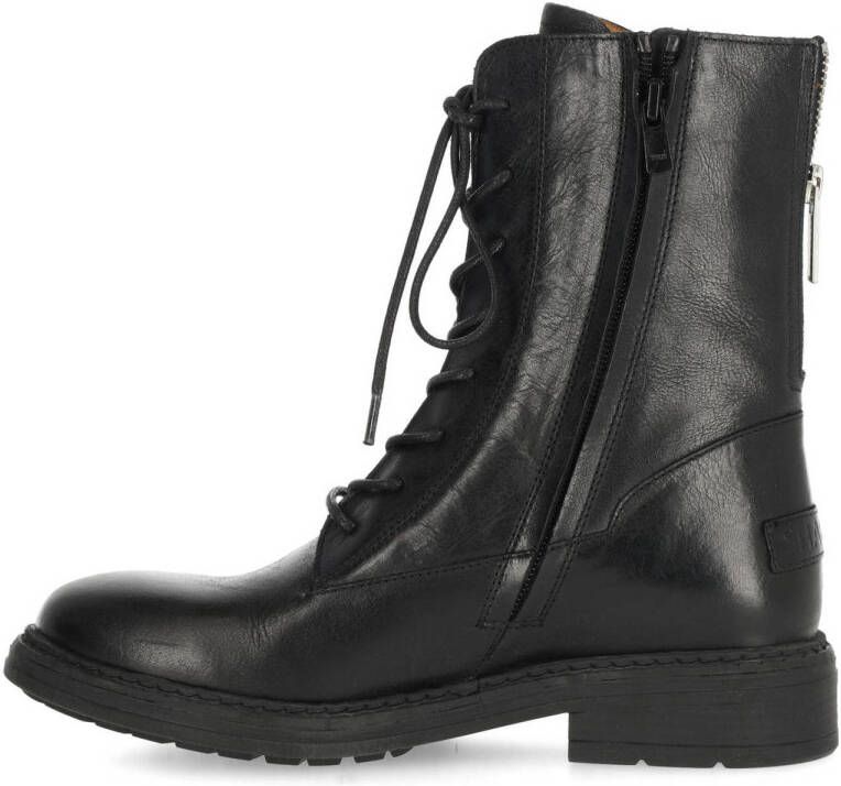 Shabbies Amsterdam Duck Lacey leren veterboots zwart