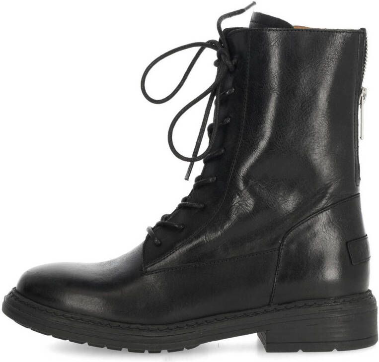 Shabbies Amsterdam Duck Lacey leren veterboots zwart