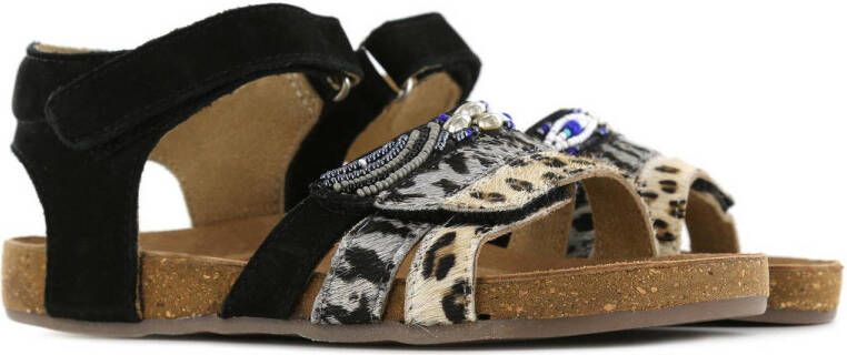 Shoesme IC22S008-A leren sandalen met dierenprint zwart