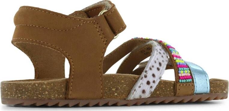 Shoesme leren sandalen met kraaltjes bruin multi