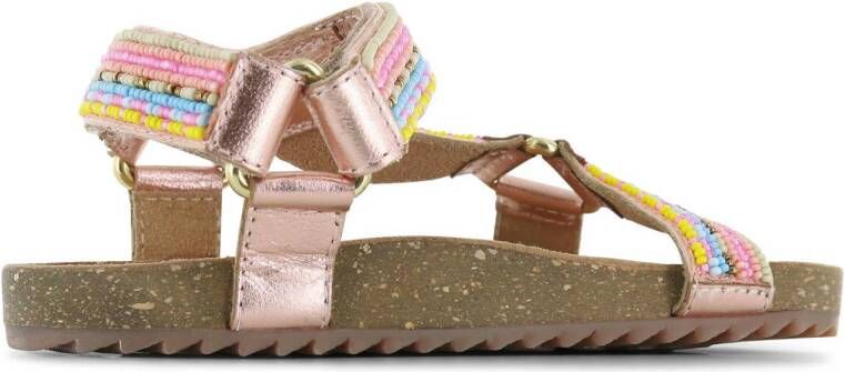 Shoesme leren sandalen met kraaltjes roze metallic