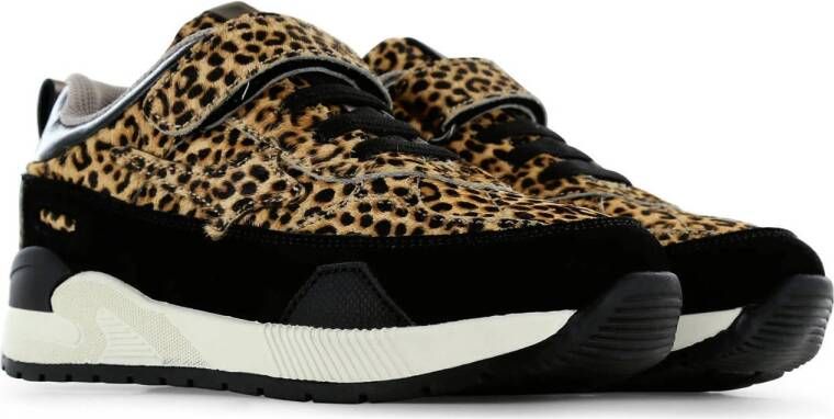 Shoesme sneakers van ponyhair met panterprint zwart