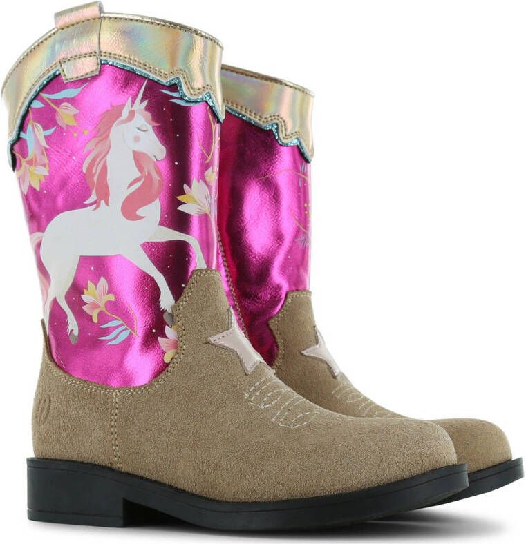 Shoesme suède cowboylaarzen beige fuchsia