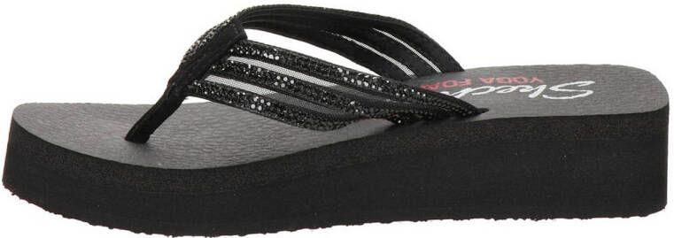 Skechers Vinyasa plateau teenslippers met strass steentjes zwart