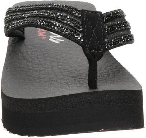 Skechers Vinyasa plateau teenslippers met strass steentjes zwart