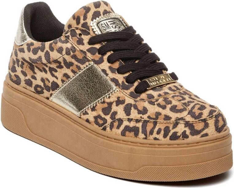 Steve Madden Moxy suède sneakers met panterprint beige zwart