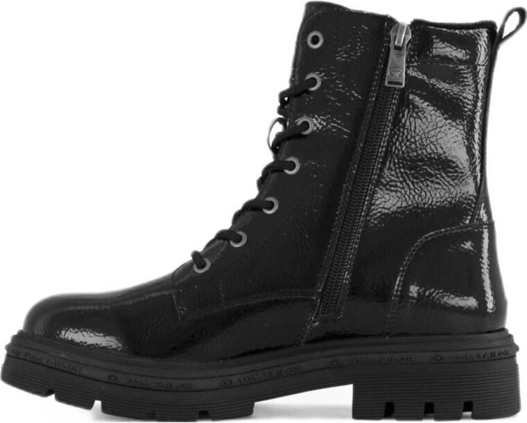 Tom Tailor lak veterboots zwart