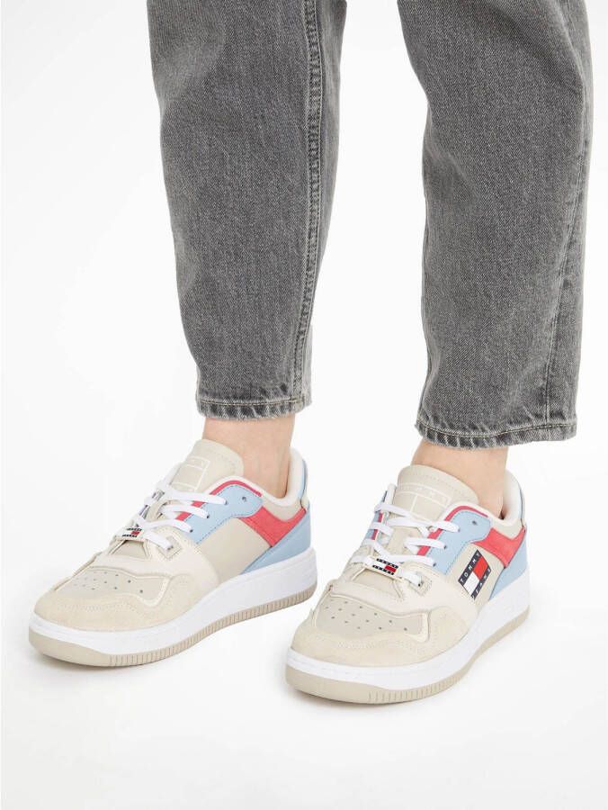 Tommy Jeans leren sneakers beige blauw rood