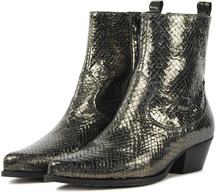 Toral leren cowboylaarzen met slangenprint grijs metallic