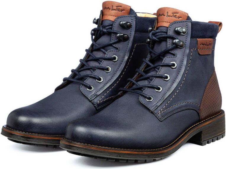 Van Lier Fritz leren veterboots donkerblauw